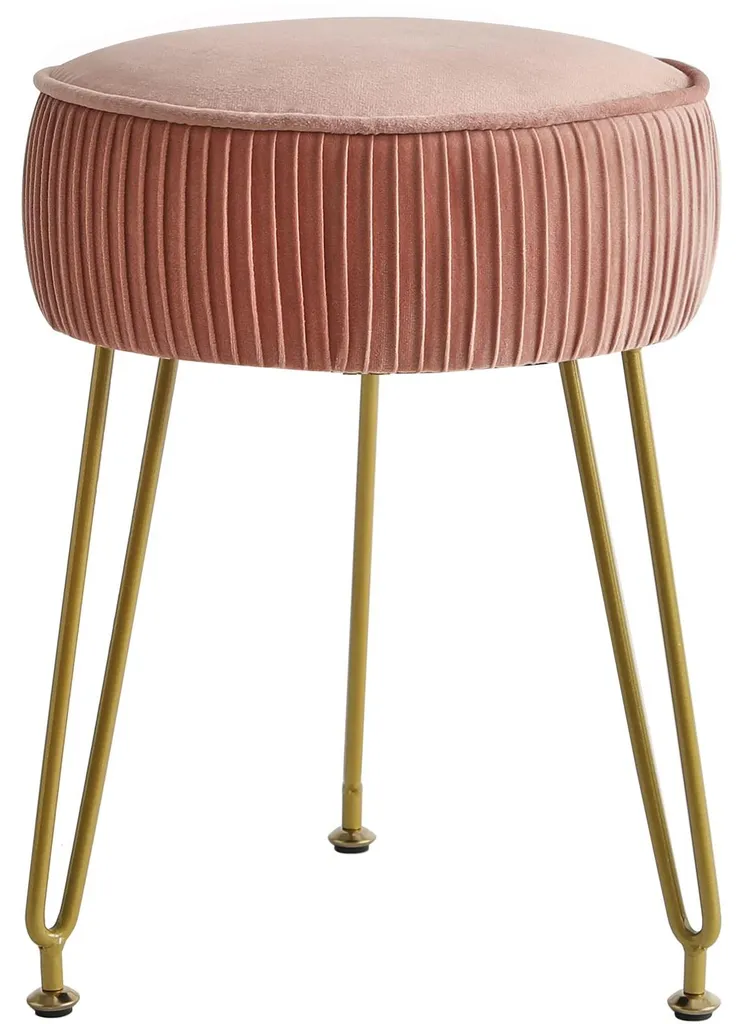 Pouf velours rose et pieds acier doré L/G-30P pour coiffeuse chic