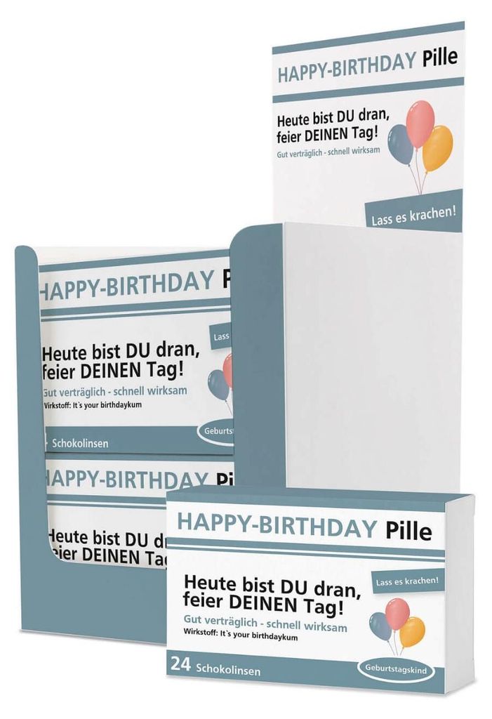 Scherztablette Happy Birthday 22g blau Schokolade Produktbild 