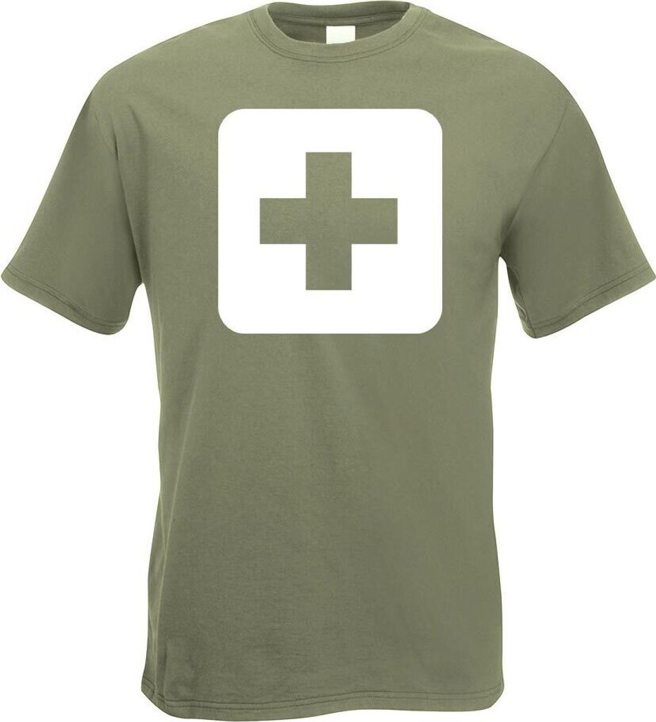 Kiwistar - T-Shirt - Olive - Erste Hilfe Stelle Piktogramme Herren Funshirt Bedruckt Design Sprüche Spruch Motive - mit Motiv Bedruckt - Funshirt ...