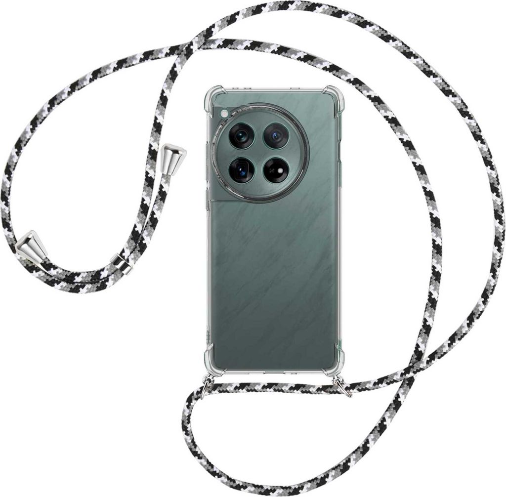 Handykette Backcover-Schutzhülle mit Band (Metall silberfarben) für OnePlus 12 5G (PJD110) - schwarz/grau/weiß