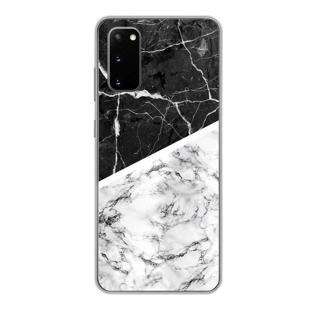 MuchoWow Handyhülle Schutzhülle Hülle für Samsung Galaxy S20 Marmor - Schwarz - Weiß Silikon Softcase Handy Hülle - Bild
