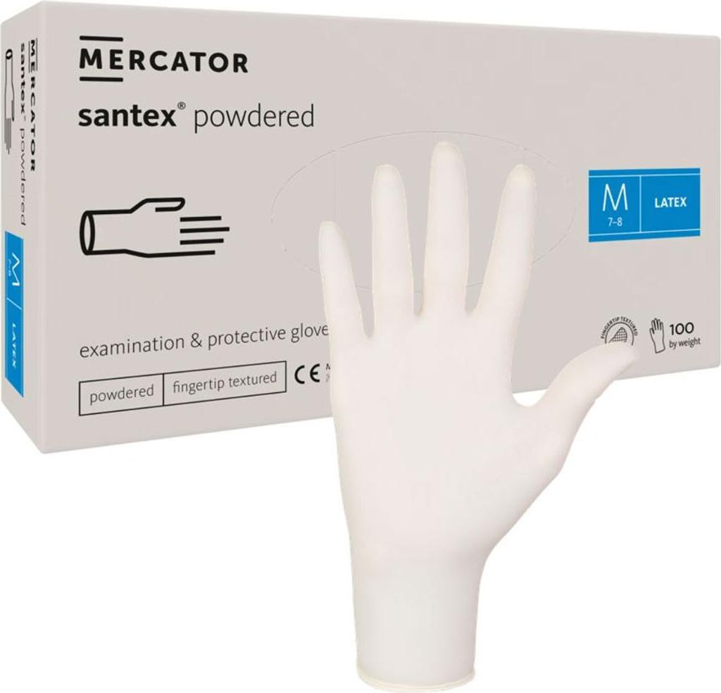 Latexhandschuhe, Größe M, gepudert, Santex-Fingerschutz, 100 Stück