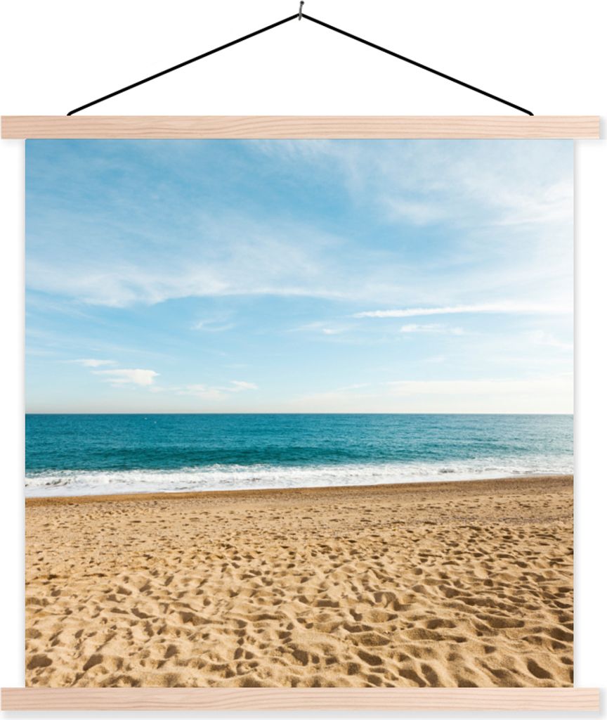 MuchoWow Textilposter Sand - Strand - Sonne 60x60 cm mit holzfarbenen Rahmen - Wanddekoration