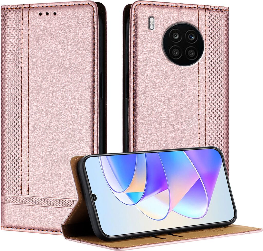 Handyhülle für Huawei Nova 8i/Honor 50 Lite Leder Flip Klappbare Schutzhülle mit Standfunktion Pink