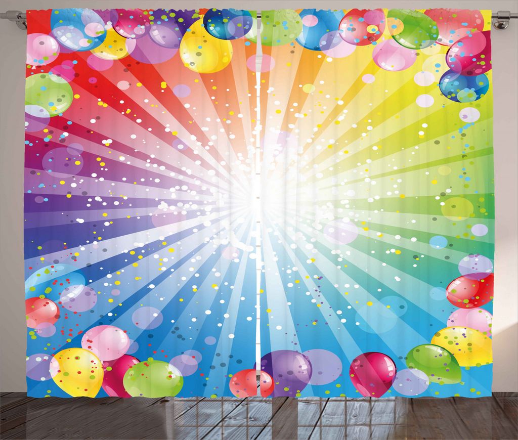 ABAKUHAUS Party Rustikaler Gardine, Balloons, Schlafzimmer Kräuselband Vorhang mit Schlaufen und Haken, 280 x 245 cm, Mehrfarbig