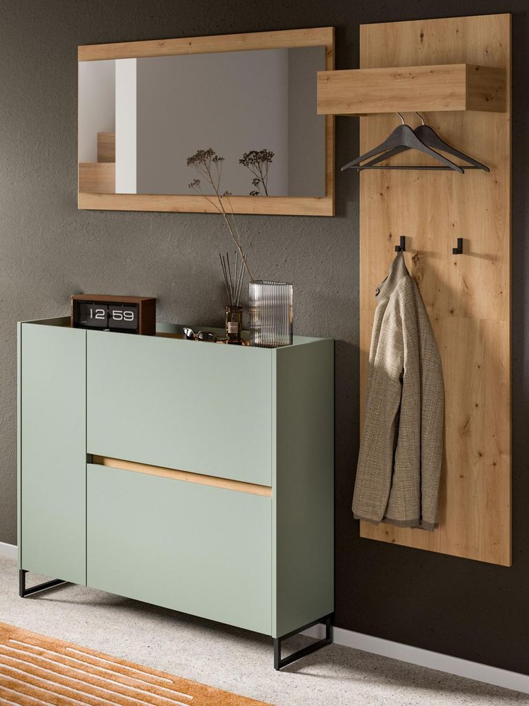 Garderobe Set 3-teilig "Borga" in Salbei und Artisan Eiche 175 x 192 cm, Soft-Close