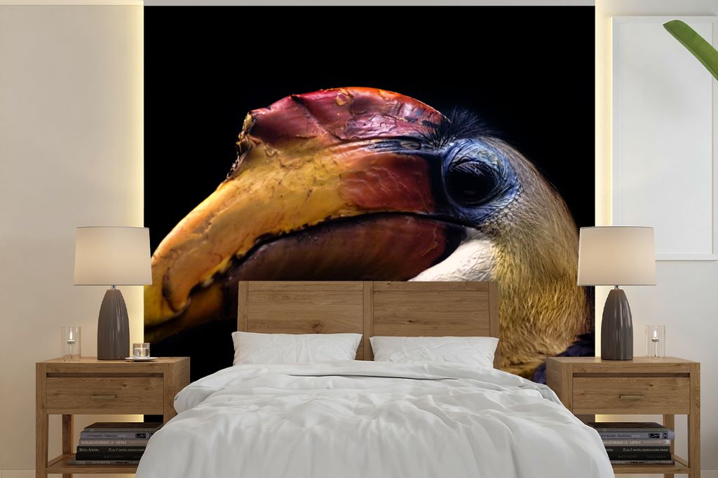 MuchoWow Fototapete für Wohnzimmer oder Schlafzimmer Wandtapete Vinyl Motivtapete Vogel - Schnabel - Schwarz - 220x220 cm - Tapeten