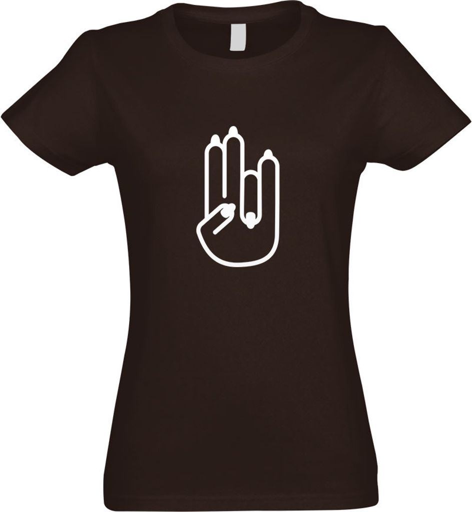 Kiwistar - T-Shirt tailliert - Damen - Chocolate - The Shocker Hand Motiv2 - mit Motiv Bedruckt - Funshirt Design - Sport - Freizeit - Damen - XXL