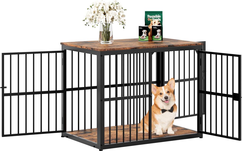 Hundekäfig Möbel mit 3 Türen, 2-in-1 TV Sideboard oder Nachttisch, wasserfeste Platte, kombinierbares System, Außenmaße 84x56x66 cm in Retro-B...