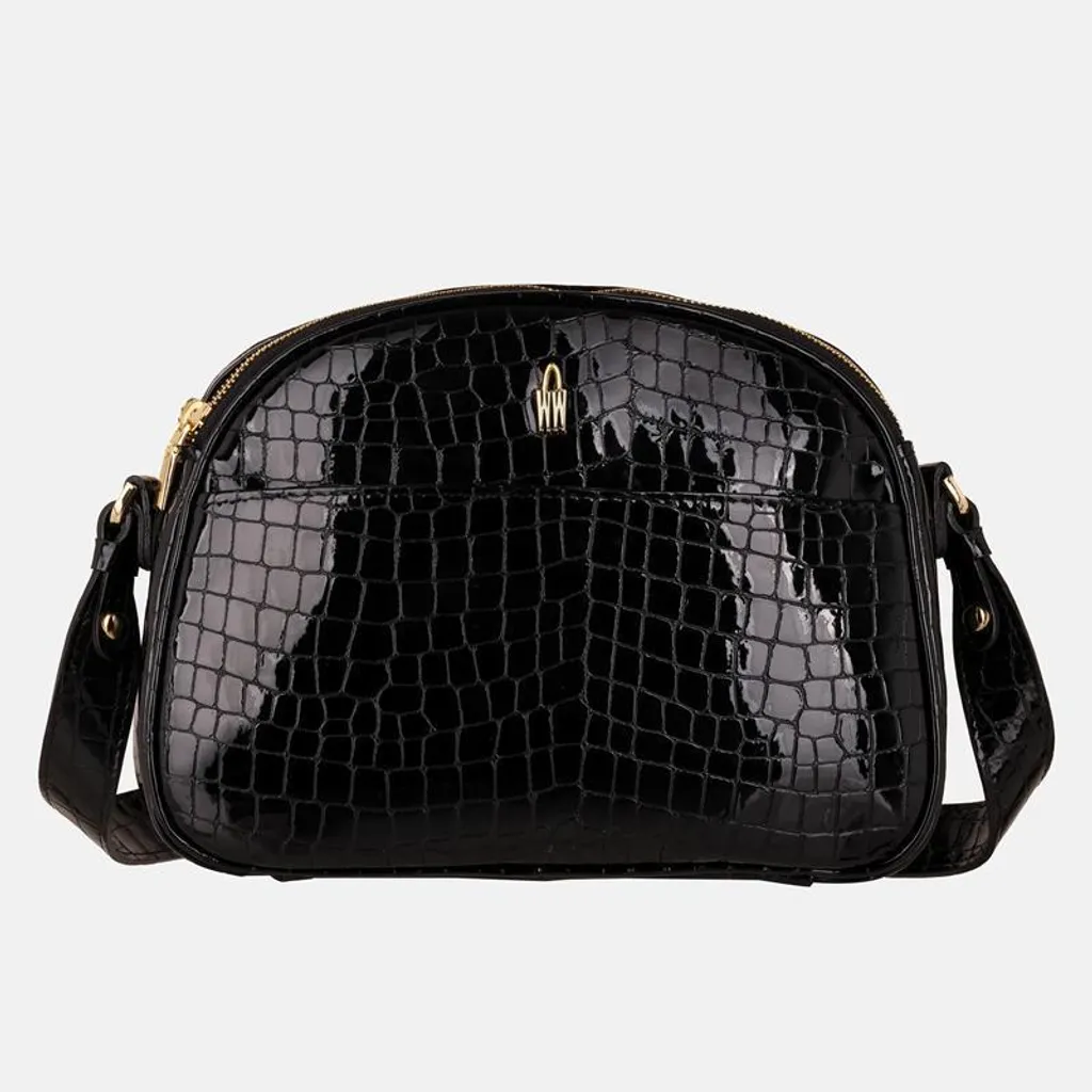 Sac à main cuir verni noir YARA idéal pour soirée et bureau chic
