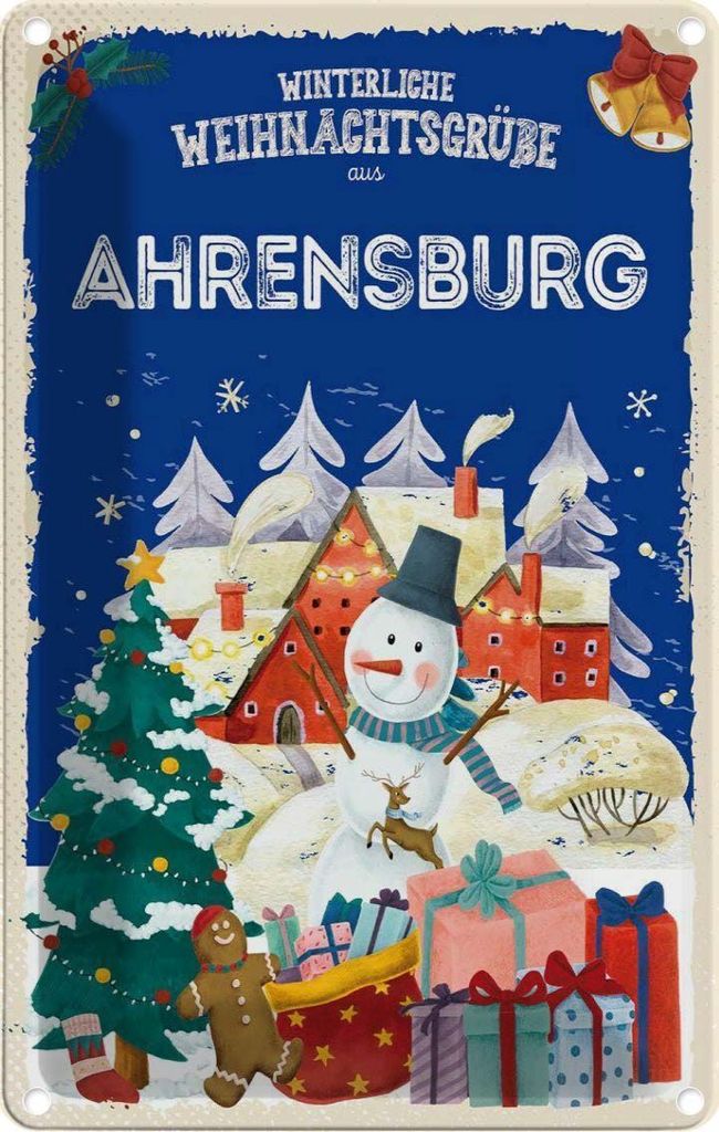 vianmo Blechschild 18x12 cm Weihnachtsgrüße aus AHRENSBURG Weihnachten