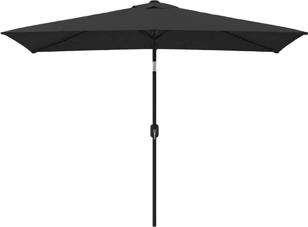 A black rectangular patio umbrella is shown against a white background.
