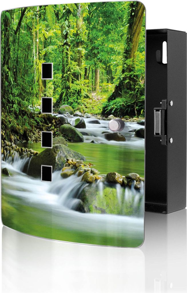 banjado Design Schlüsselkasten aus Edelstahl für 10 Schlüssel, Schlüsselschrank 24 x 21,5 x 7cm groß mit Magnetverschluss, Rauschender Bach [B...
