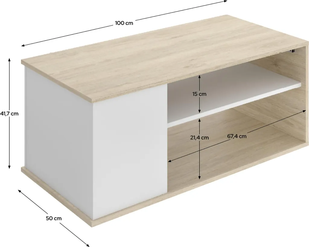 Fargo Table basse blanche 50x100x42h cm avec 3 compartiments ouverts - 4