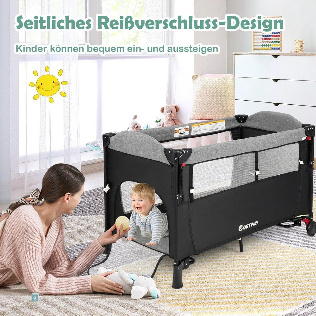 Lit bébé multifonction 5 en 1 Noir idéal pour petits espaces et soins