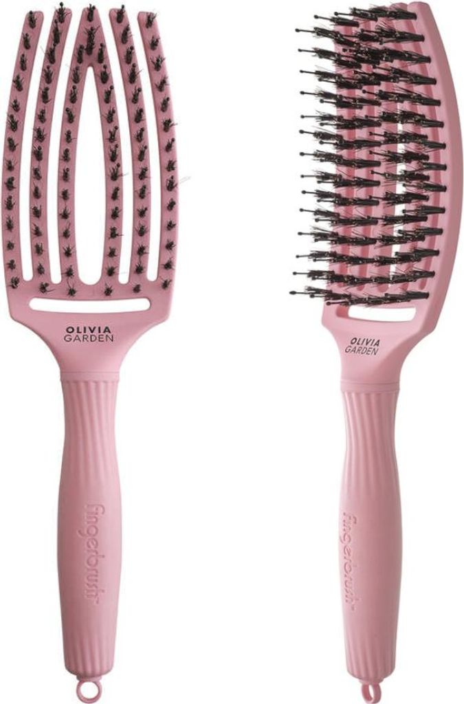 Two pink hairbrushes are shown side-by-side against a white background.