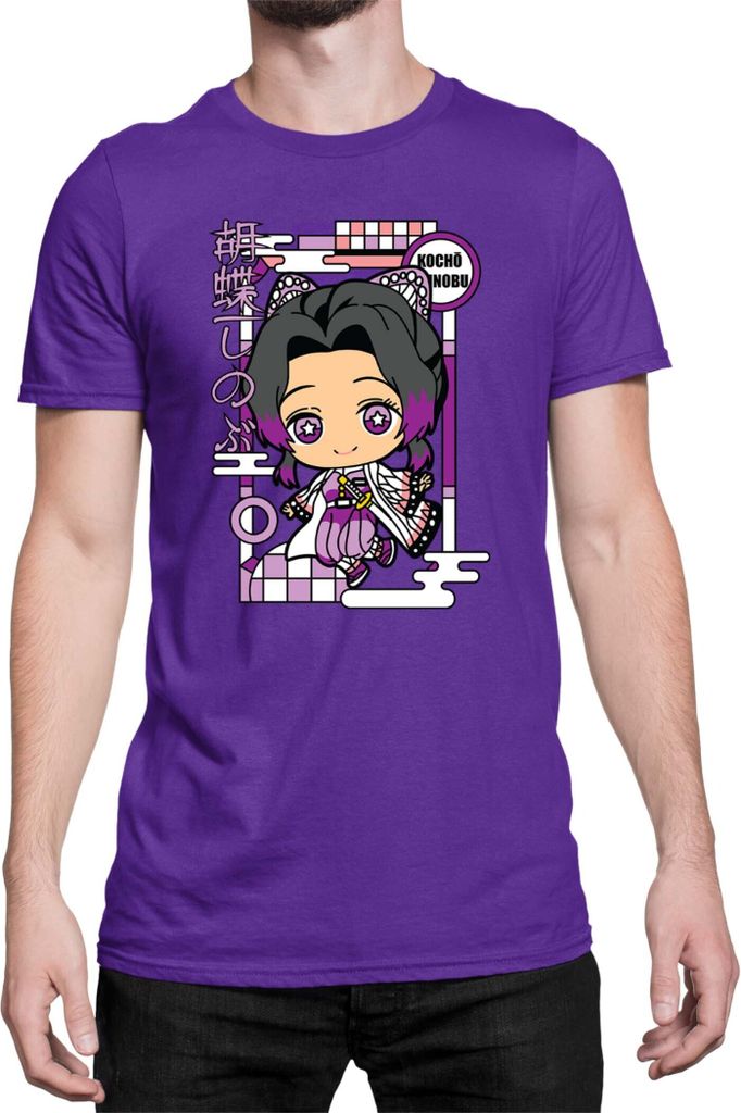 Herren T-Shirt Demon Anime Slayer Kimetsu No Yaiba Chibi Kocho Shinobu, Man XL / Lila