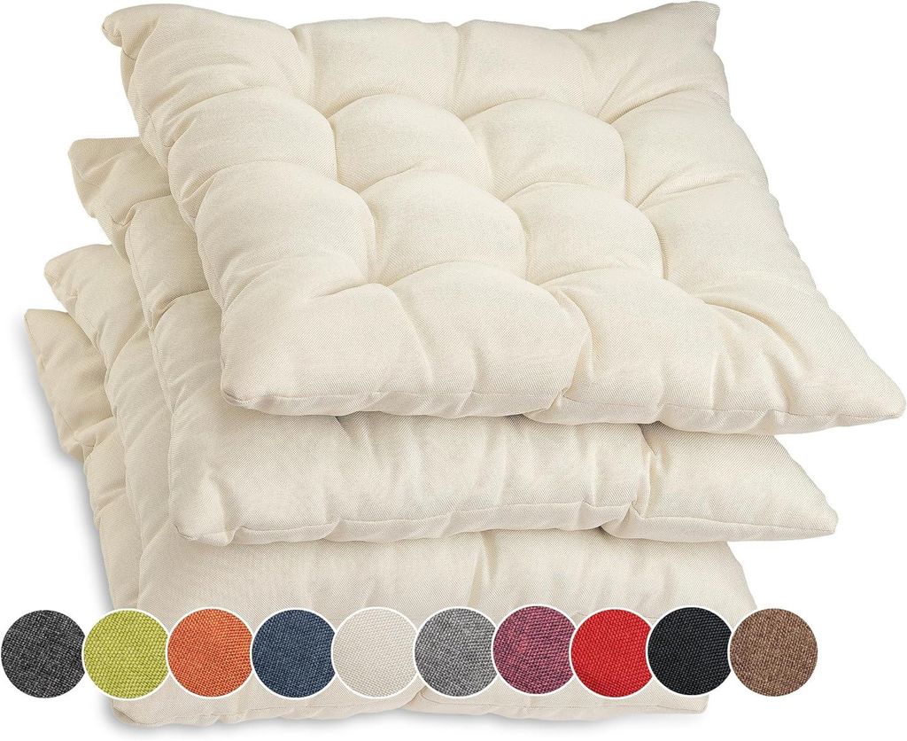 Sunnypillow 4er Set Stuhlkissen mit Bändern 40x40 cm Bequeme Polsterauflage 8cm dick Auflage für Stühle / Bänke in Haus und Garten Sitzkissen S...