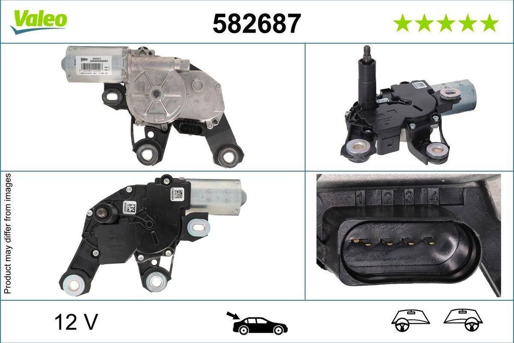 VALEO 582687 Wischermotor Hinten für VW CADDY IV Kombi (SAB, SAJ) CADDY IV Kasten (SAA, SAH) CADDY ALLTRACK Kombi (SAB) CADDY ALLTRACK Kasten (SAA)