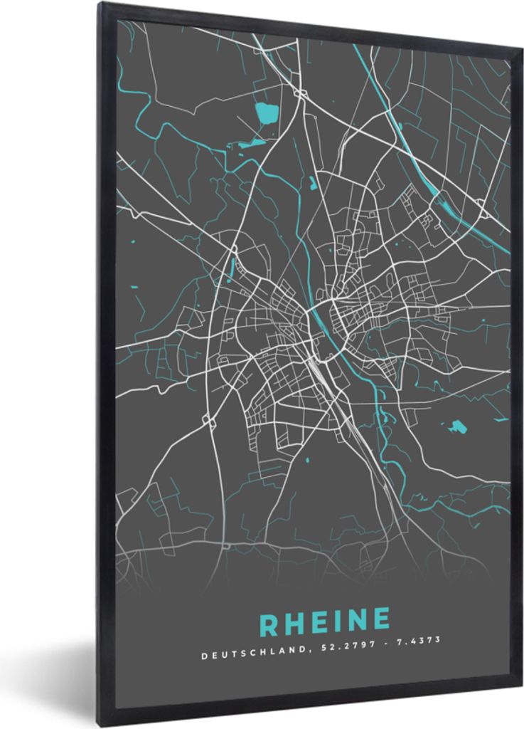 MuchoWow Gerahmtes Poster Blau - Deutschland - Karte - Stadtplan - Rheine 20x30 cm - Poster mit Schwarzem Bilderrahmen Wandposter Rahmen Foto Bil...