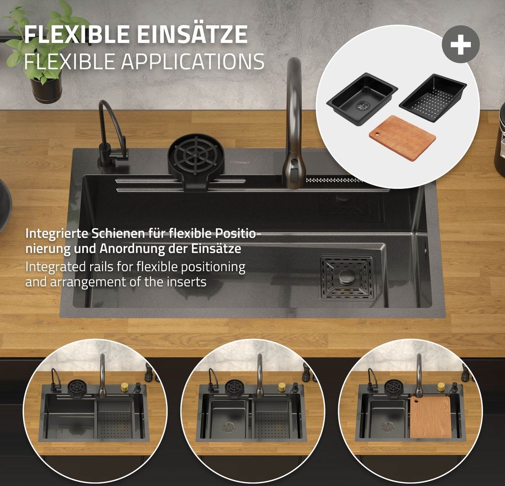 Dřez ML-Design z nerezové oceli, antracitový, s výsuvnou Obrázek produktu 4