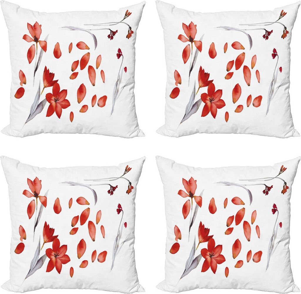 ABAKUHAUS Blumen Kissenbezug Set (4 Stück), Herbst-Blumen-Blumenblätter, Moderner Doppelseitiger Digitaldruck, 60 cm x 60 cm, Red Purplegrey