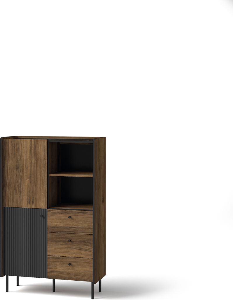 Minio, Bücherregal "PERETO 4", Regal, 88 cm, Walnuss Warmia / San Sebastian / Schwarze Matte Farbe