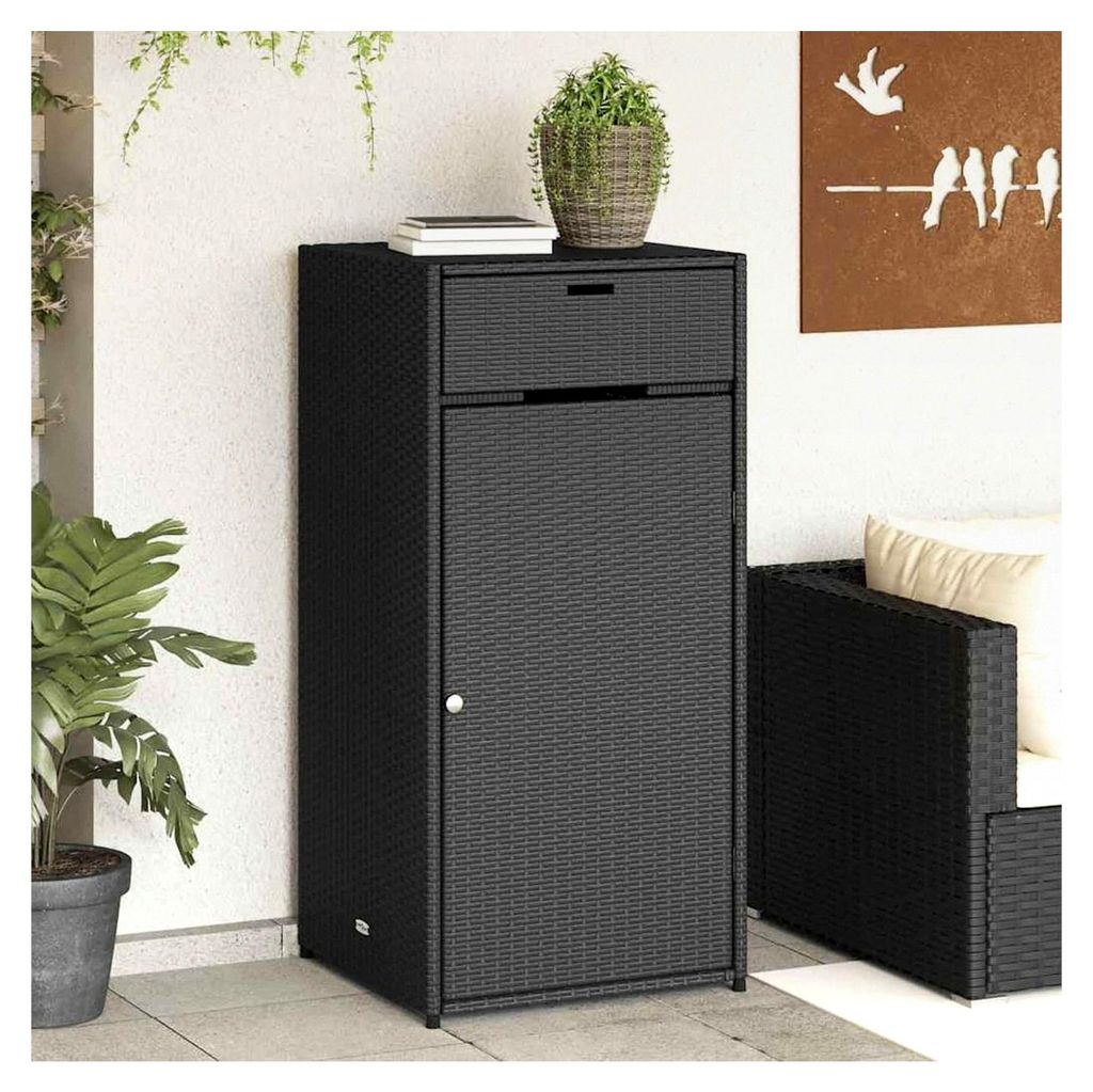 Outdoor-Schrank aus PE-Rattan Schwarz 55x55x111cm - Stauraum für Gartenbedarf und Dekoration