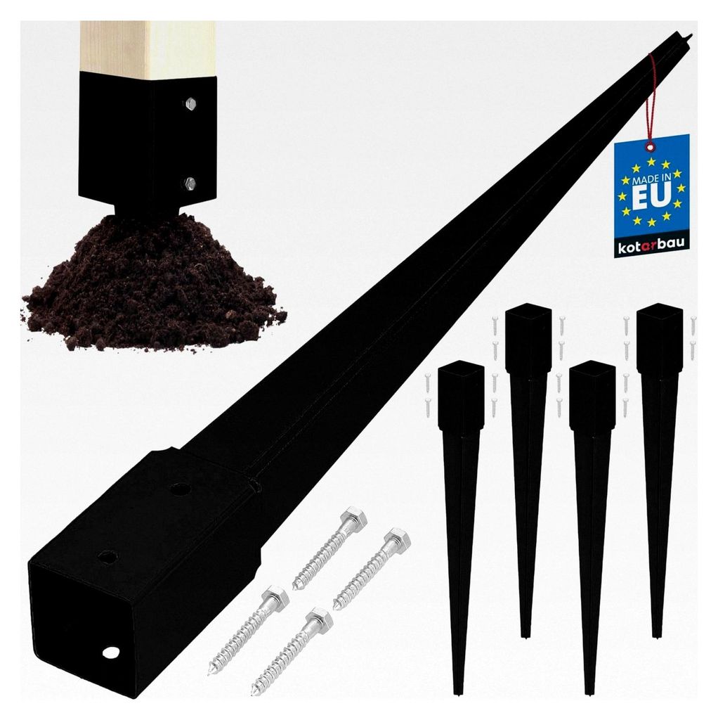 4 Stück Pfostenträger zum Einschlagen 51x51x600mm aus verzinkt-pulverbeschichtetem Stahl