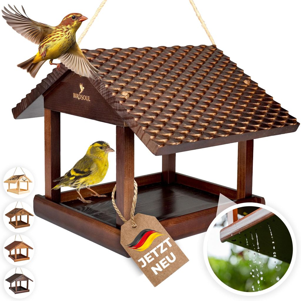 Vogelhaus aus Holz wetterfest | Futterhaus für Wildvögel zum Aufhängen für Garten & Balkon