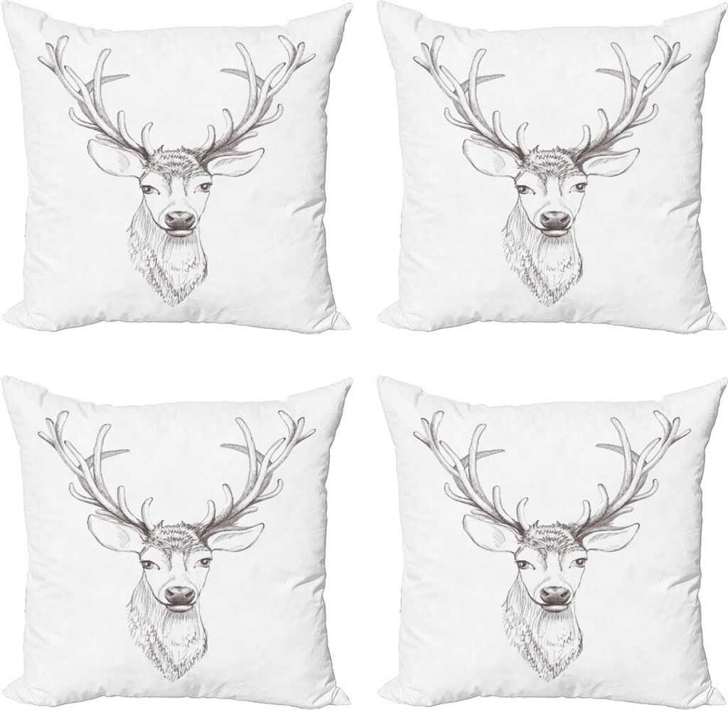 ABAKUHAUS Geweih Kissenbezug Set (4 Stück), Skizze der Rotwild-Kopf, Moderner Doppelseitiger Digitaldruck, 45 cm x 45 cm, Warm Taupe
