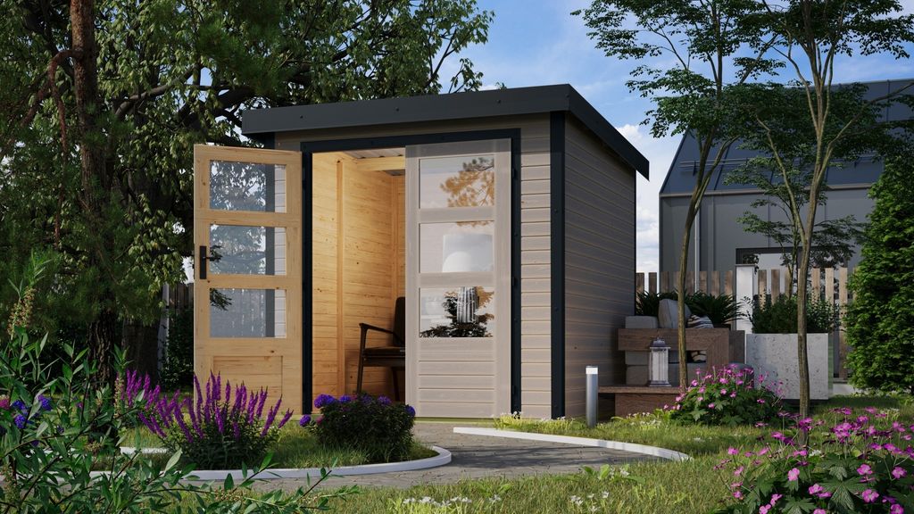 Karibu Gartenhaus Hybridhaus Metall Jupiter 2 wassergrau 209x213x208,5 cm