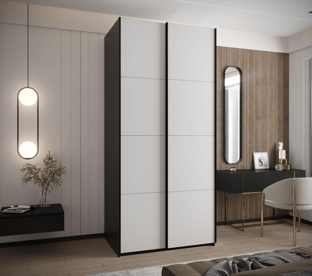 Zweitüriger Kleiderschrank SAMARA 1 - 100 cm, schwarz/weiß/schwarz
