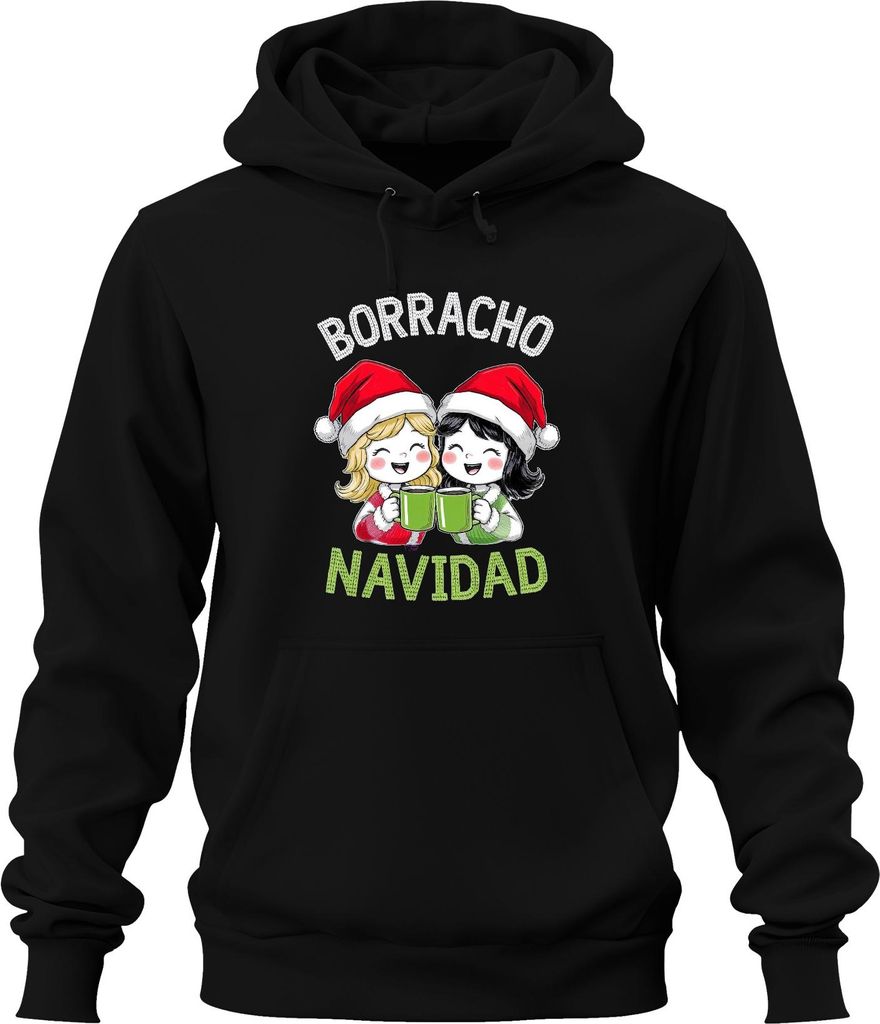 BORRACHO NAVIDAD lustig Weihnachten Weihnachtsfeier Geschenk Part Uni Hoodie Kapuzenpullover, Schwarz, XXL