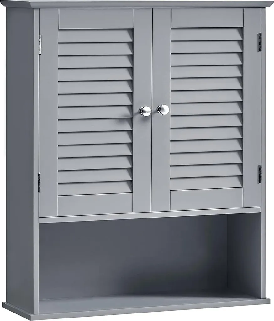 Armoire salle de bain avec étagère réglable et ventilation à lamelles bois