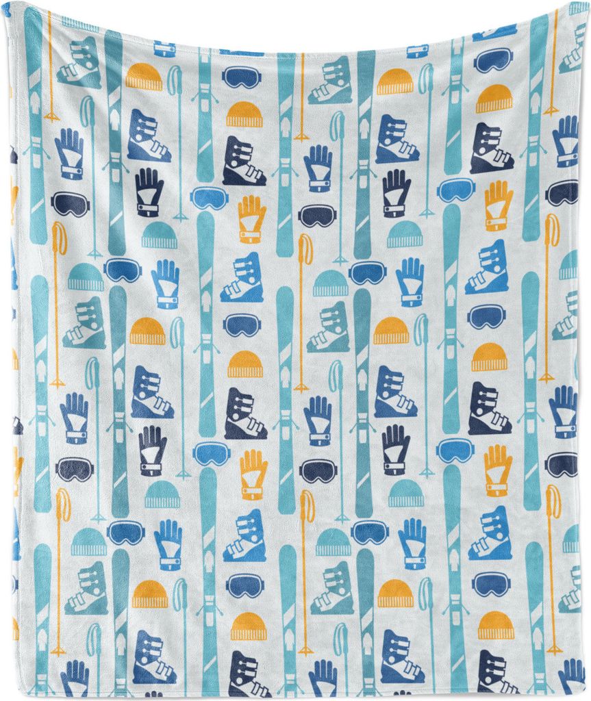 ABAKUHAUS Skifahren Weich Flanell Fleece Decke, Skifahren und Ausrüstung, Gemütlicher Plüsch für den Innen- und Außenbereich, 125 x 175 cm, El...