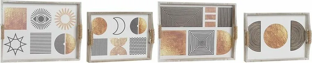 Plateaux de Service Décoratifs en Bois MDF Noir et Doré Lot de 2 Pièces