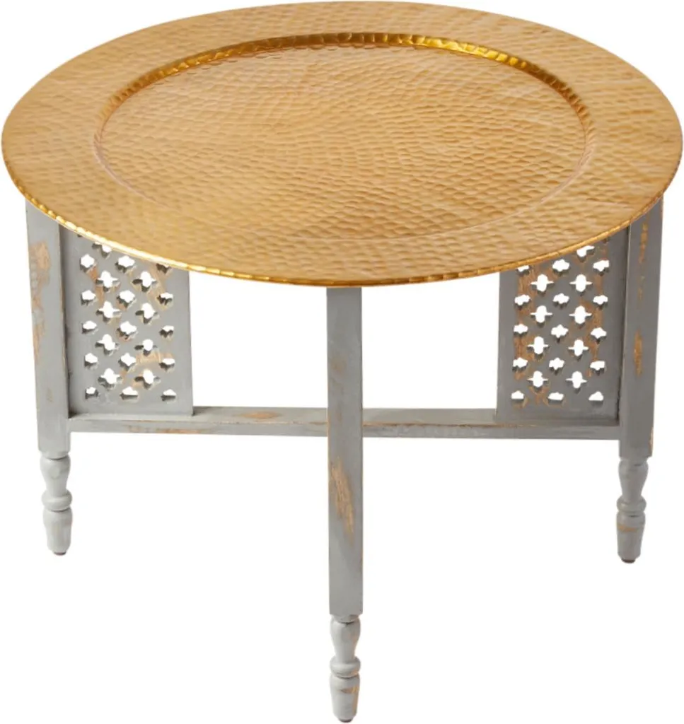 Tavolo Rotondo Marocchino Hania 60cm | Tavolino Orientale Oro e Legno