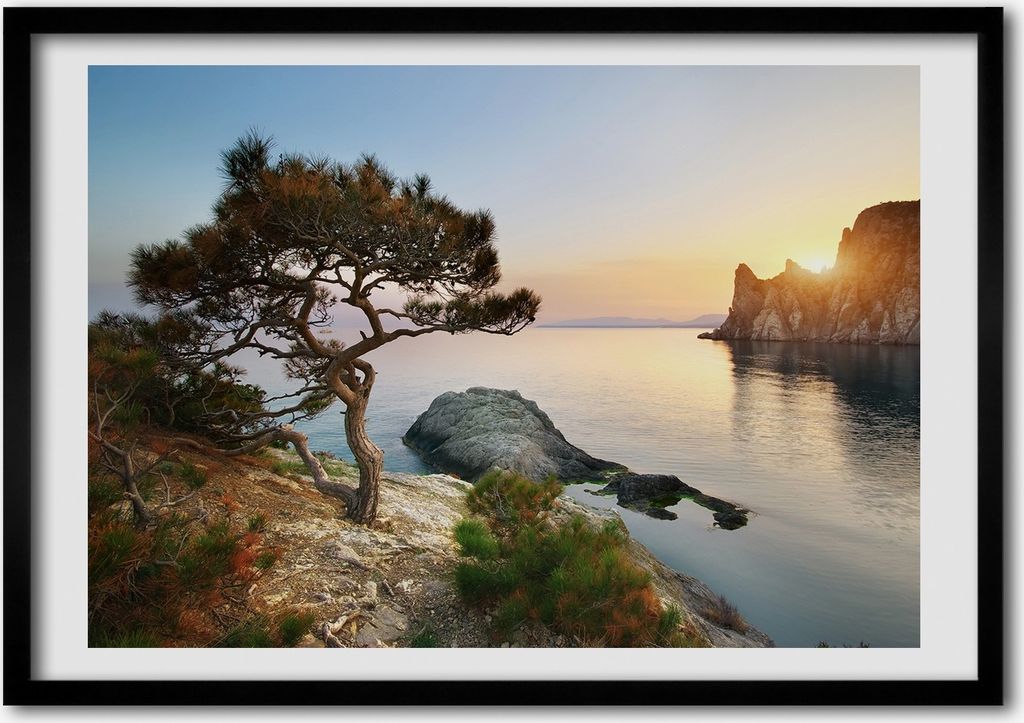 Bild - Bilderrahmen - 100 cm x 70 cm - MDF - Rahmen - Foto - Wandkunst Baum durch das Meer