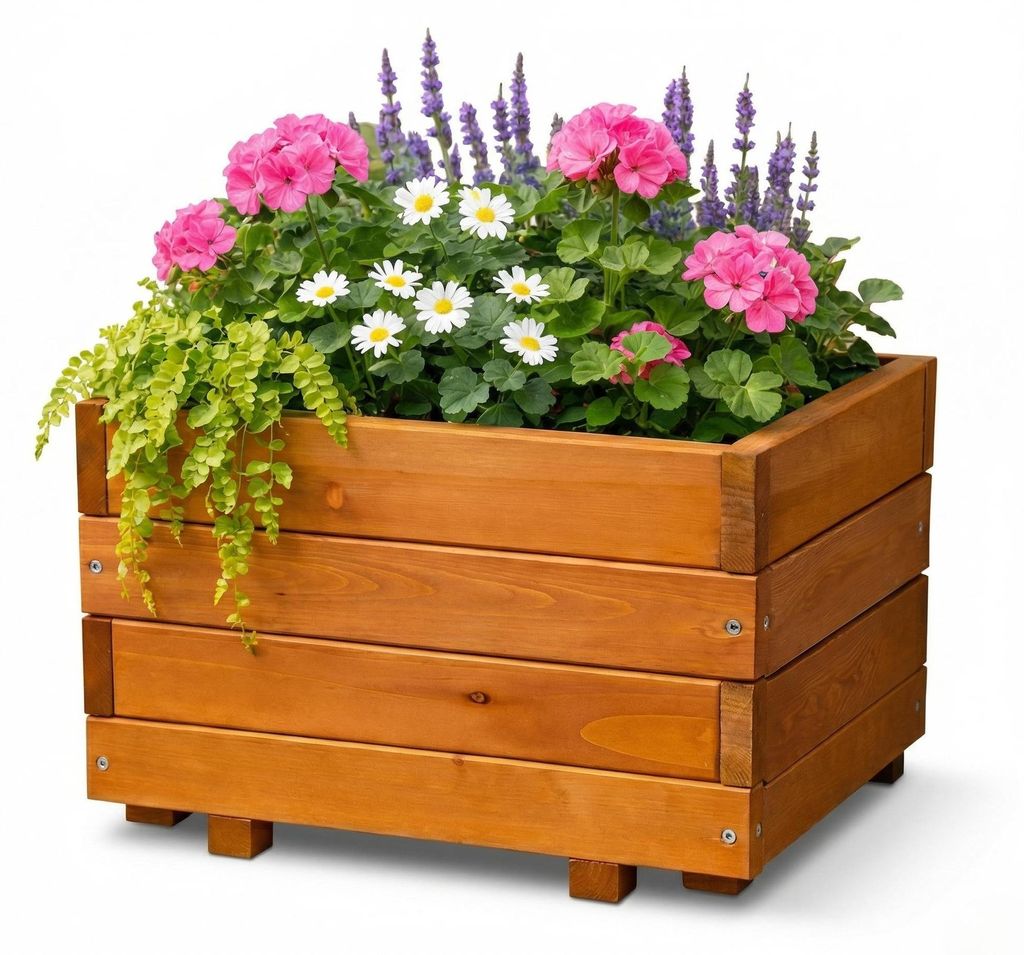 IvoQ Quadratischer Pflanzkübel Holz - Für Draußen & Drinnen - Holz-Blumenkasten - 40x40x32 cm