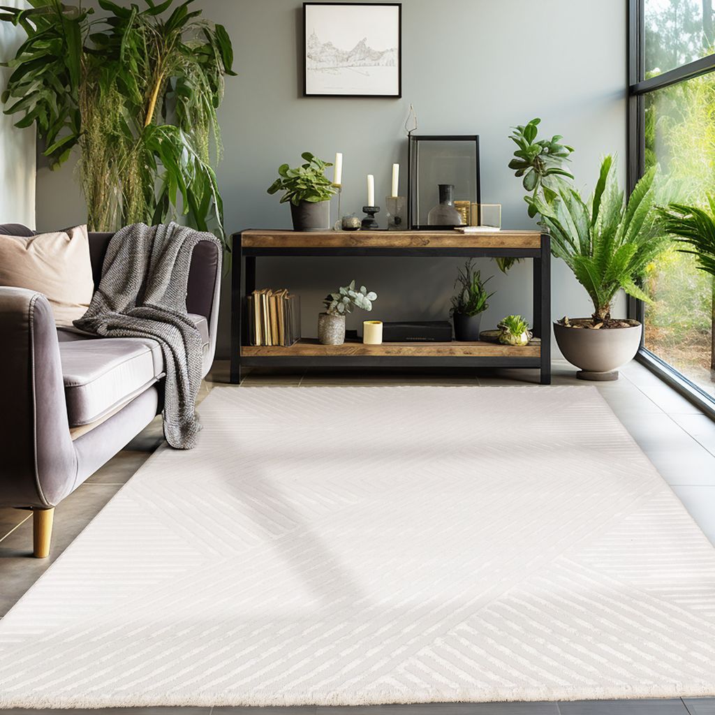 Teppich Wohnzimmer Schlafzimmer Läufer Flur Flauschig Boho Teppich 3D Design Skandinavischer Stil Weich Größe: 160x230 cm Farbe : Beige-1