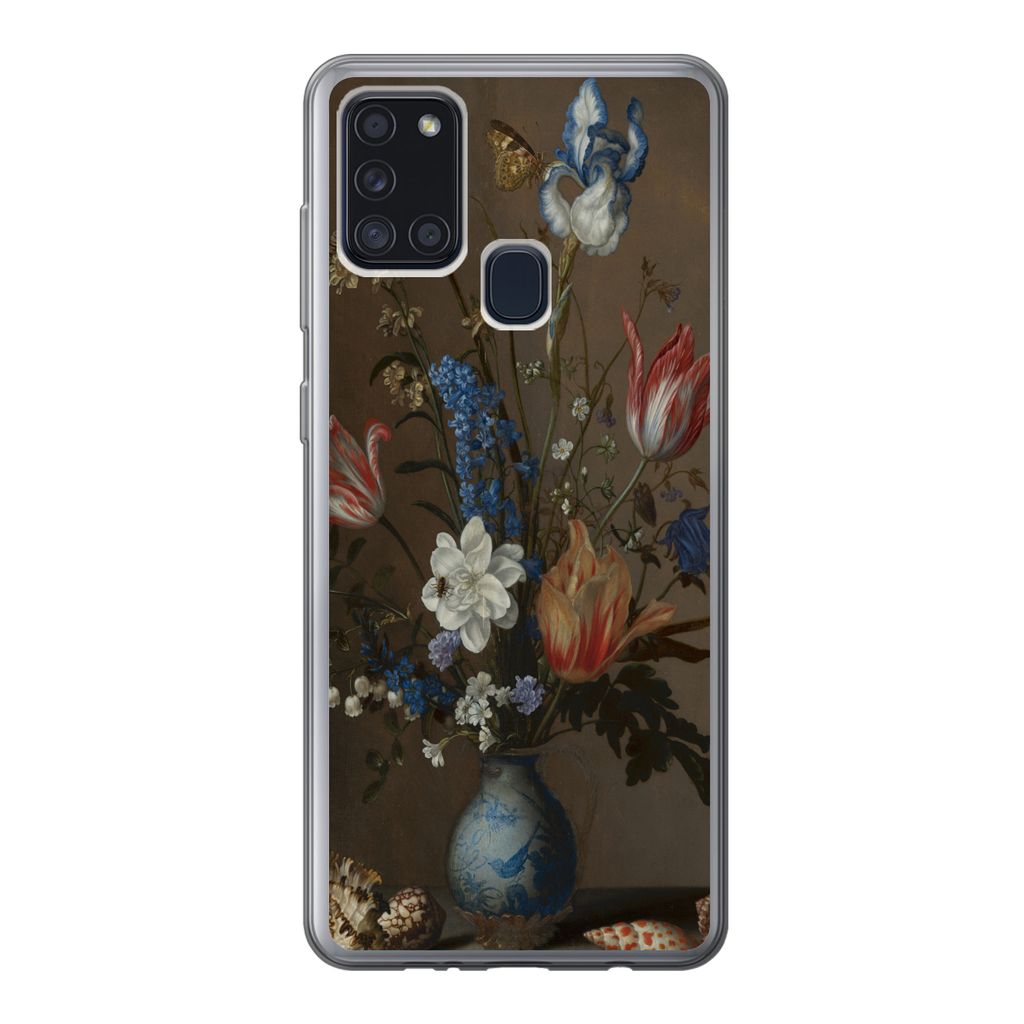MuchoWow Handyhülle Schutzhülle Hülle für Samsung Galaxy A21s Blumen in einer Wan-Li-Vase und Muscheln - Gemälde von Balthasar van der Ast S...
