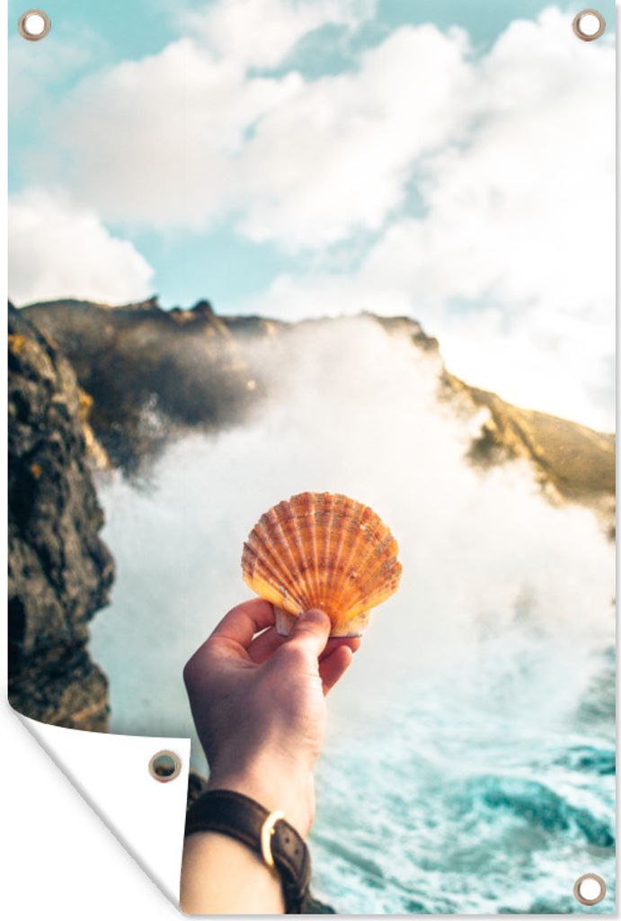 MuchoWow 60x90 cm Outdoor-Poster Gartendeko Sichtschutz Garten Poster für den Garten Muschel - Meer - Strand