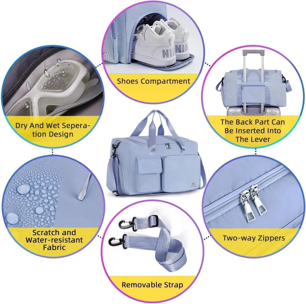 Sac de sport bleu 35L imperméable avec compartiment humide et baskets - 4