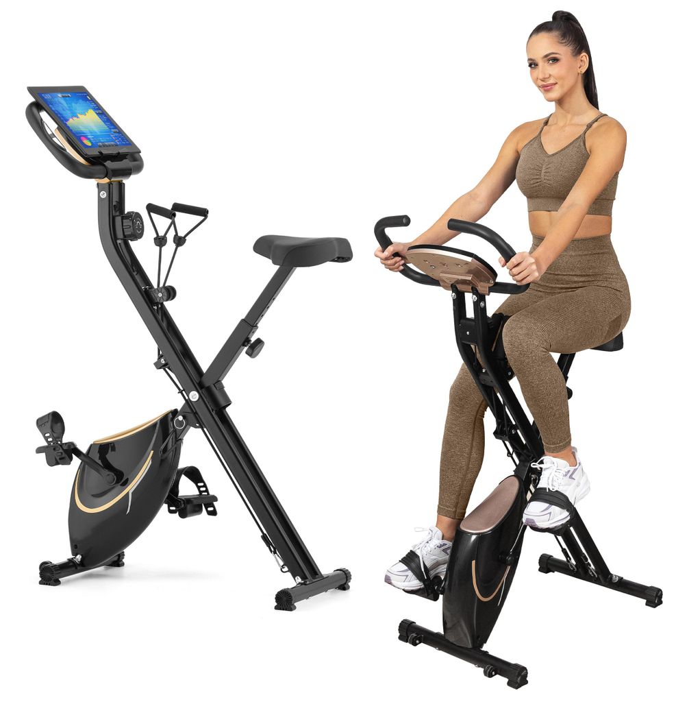 Gymtek Klappbar Magnetischer Heimtrainer Fahrrad für Zuhause - bis 120kg - 8 Widerstandsstufen, 4kg Schwungmasse - LCD Display - für Home Gym F...