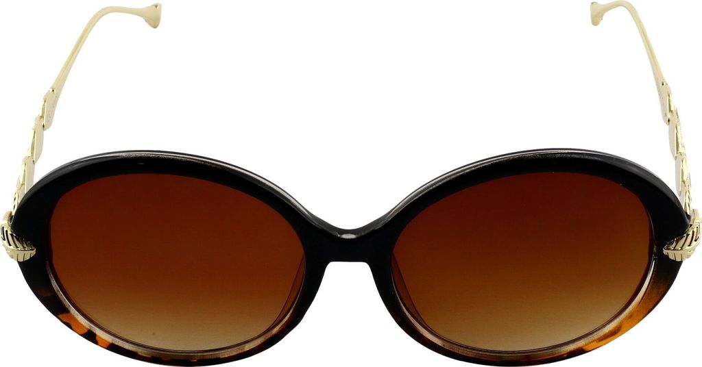 Runde Sonnenbrille - Feder - oversize - Boho - braun - gold
