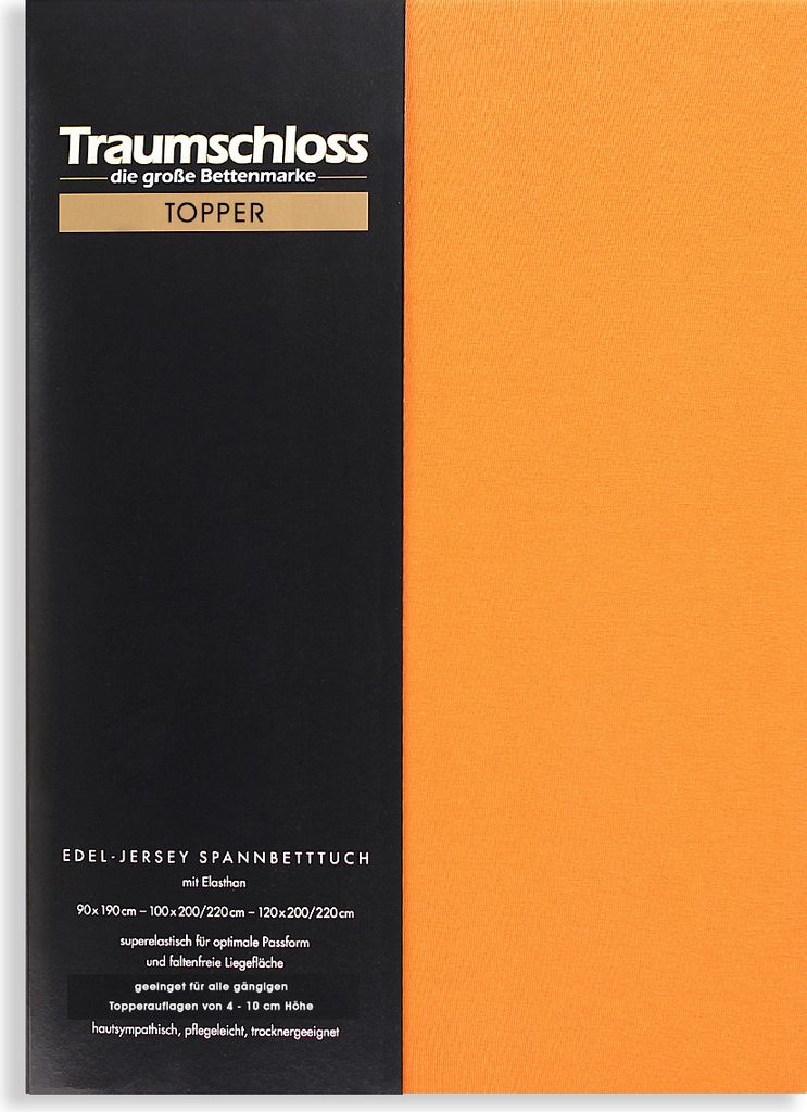 Traumschloss Topper Edel-Jersey Spannbettlaken 90-120 x 200-220 cm mandarine 165g/m², 95% gekämmte Mako Baumwolle, 5% Elasthan