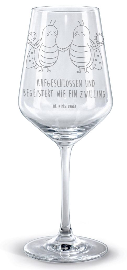 Mr. & Mrs. Panda Rotweinglas mit Gravur Sternzeichen Zwilling - Transparent - Geschenk, Zwillinge, Rotwein Glas, Glückskäfer, Marienkäfer, Zwill...