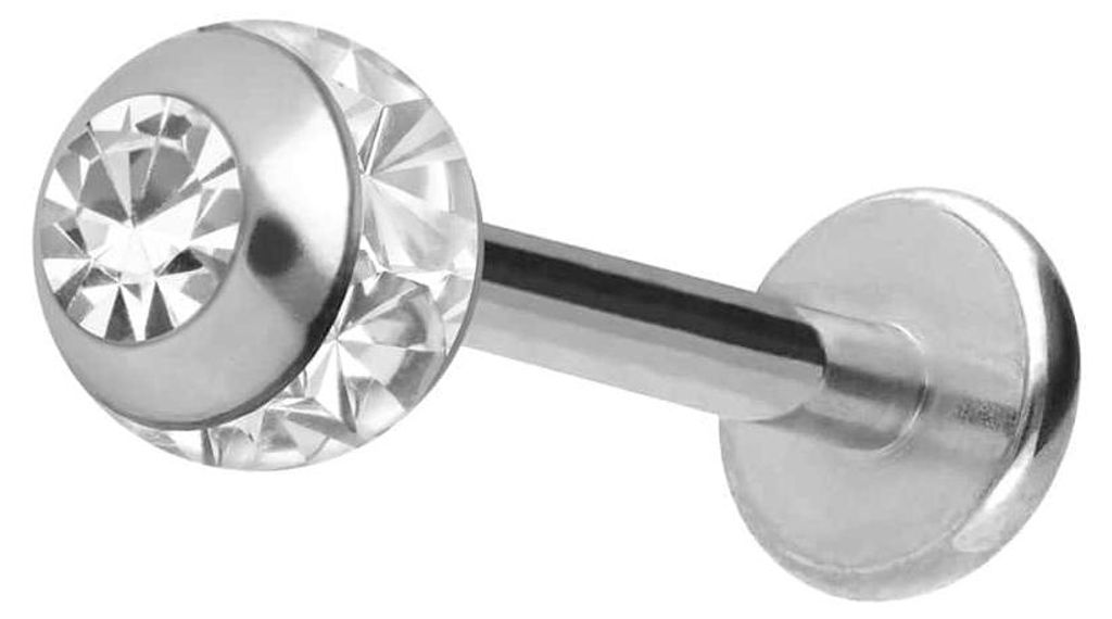 Ohrpiercing, Nasenpiercing Chirurgenstahl Labret EPOXY-RING-KUGEL + KRISTALL Silber Stablänge: 11mm + Stabstärke: 1,2mm + Kugelgröße: 4mm