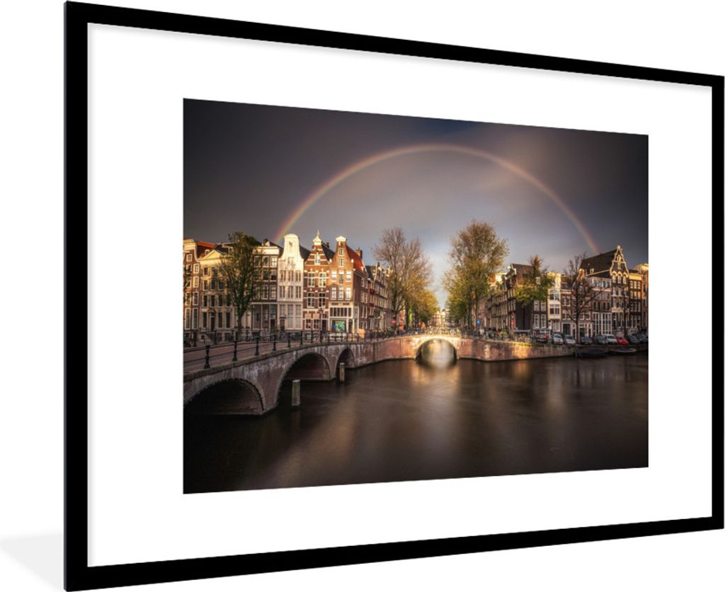 MuchoWow Gerahmtes Poster Amsterdams Keizersgracht unter einem Regenbogen 90x60 cm - Poster mit Schwarzem Bilderrahmen Wandposter Rahmen Foto Bil...